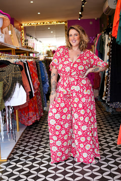 Sienna Jumpsuit in Wild Daisy Rouge by Jinx the Label