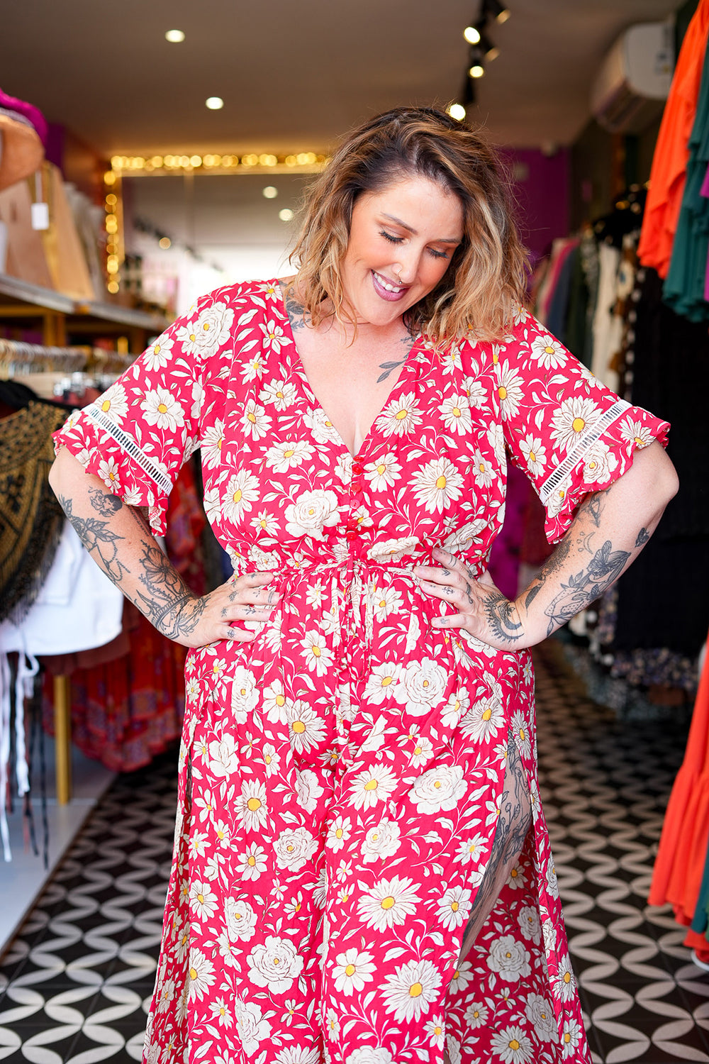 Sienna Jumpsuit in Wild Daisy Rouge by Jinx the Label