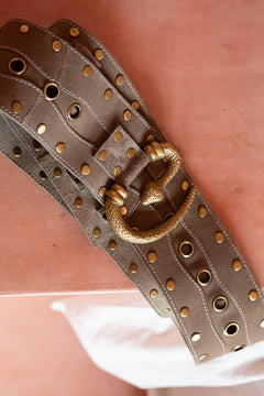 Slytherin Belt | Genuine Suede Leather Statement Belt in Desert Taupe | Jinx The Label