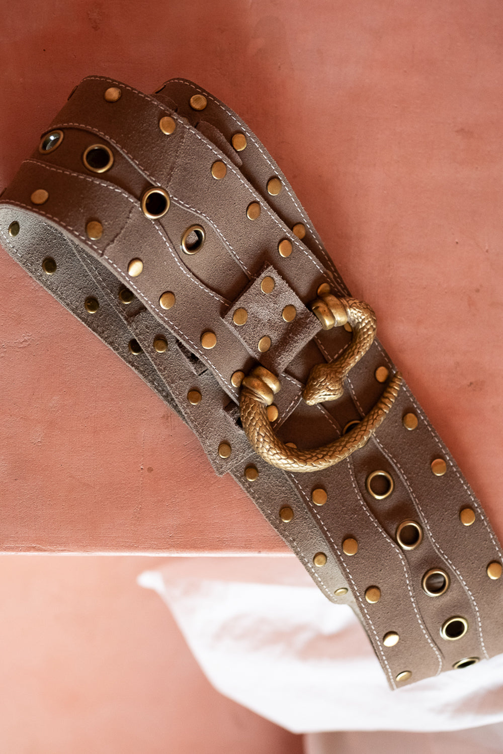 Slytherin Belt | Genuine Suede Leather Statement Belt in Desert Taupe | Jinx The Label