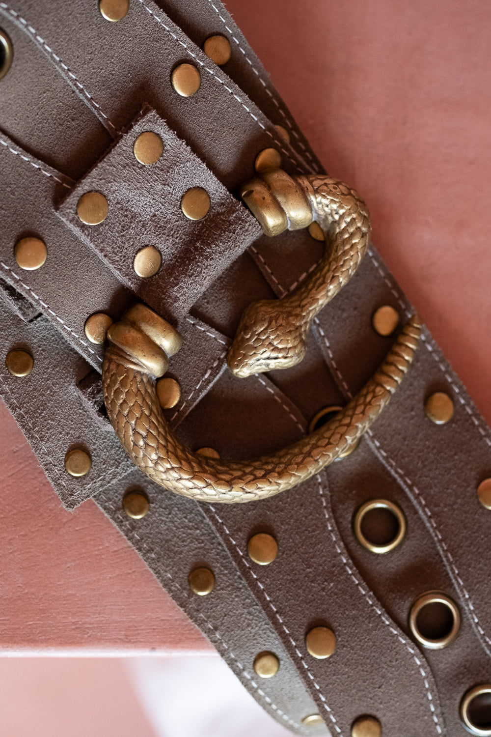 Slytherin Belt | Genuine Suede Leather Statement Belt in Desert Taupe | Jinx The Label