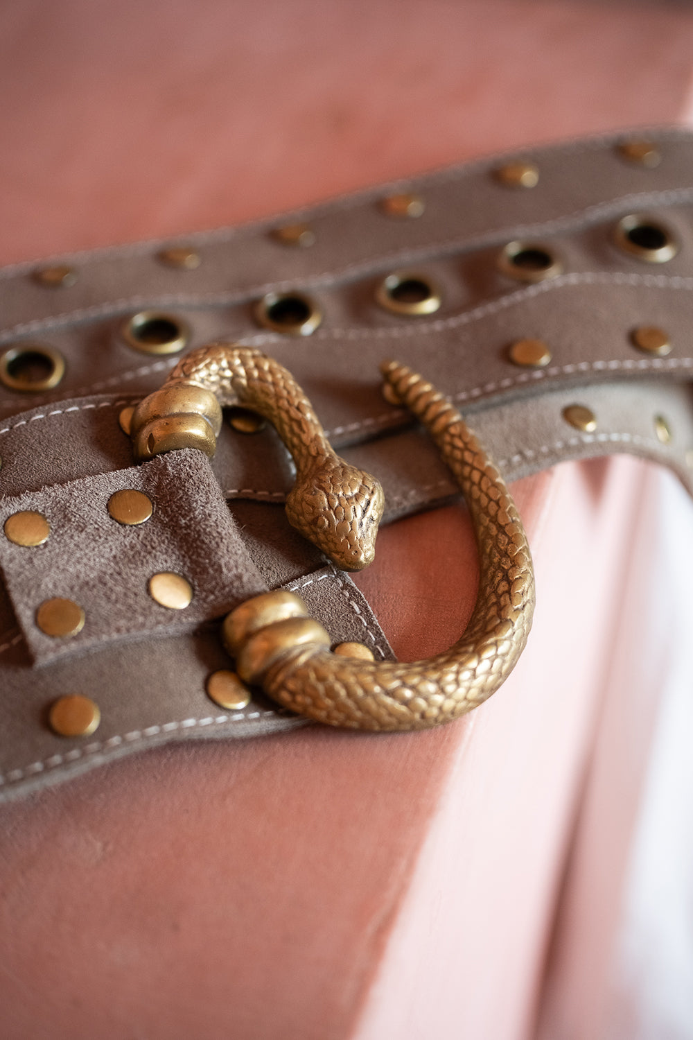 Slytherin Belt | Genuine Suede Leather Statement Belt in Desert Taupe | Jinx The Label