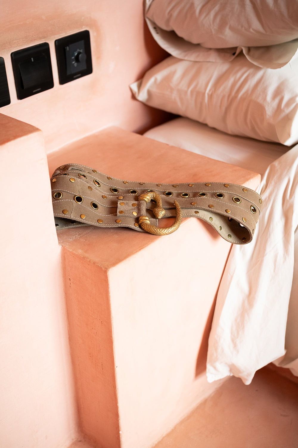 Slytherin Belt | Genuine Suede Leather Statement Belt in Desert Taupe | Jinx The Label