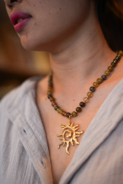 Spiral Sun Necklace - Amber Agate Gold - Sunspell by Jinx the Label