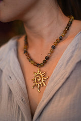 Spiral Sun Necklace - Amber Agate Gold - Sunspell by Jinx the Label