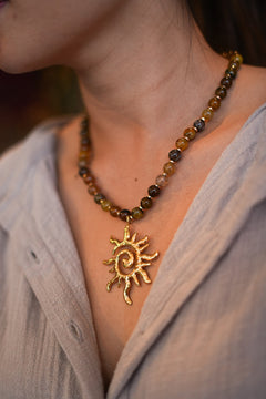 Spiral Sun Necklace - Amber Agate Gold - Sunspell by Jinx the Label