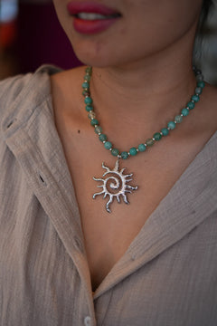 Spiral Sun Necklace - Ocean Agate Silver - Sunspell by Jinx the Label