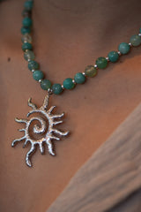Spiral Sun Necklace - Ocean Agate Silver - Sunspell by Jinx the Label