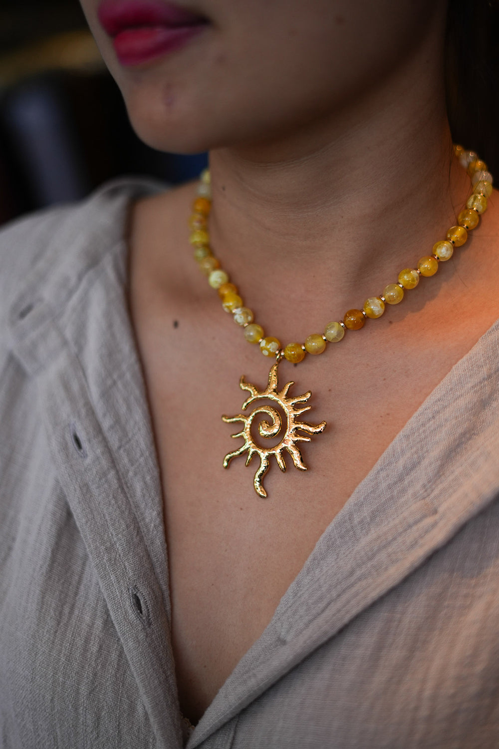 Spiral Sun Necklace - Yellow Agate Gold - Sunspell by Jinx the Label