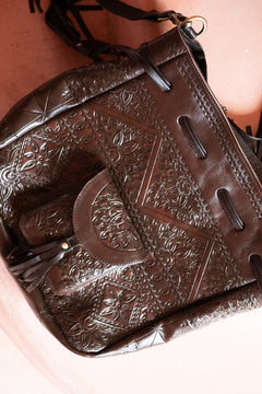 Wayfarer Bag | Hand Tooled Leather Crossbody Bag in Outlaw Oak | Jinx The Label