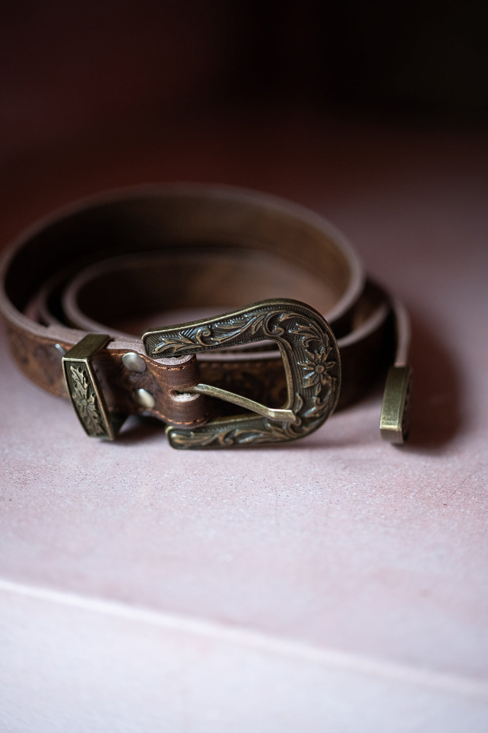 Wiccan Belt | Hand Tooled Leather Belt in Outlaw Oak | Jinx The Label