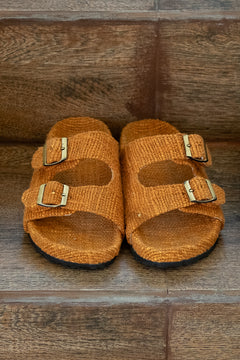 Footwear by Jinx the Label, the Woven Slides in Terracotta