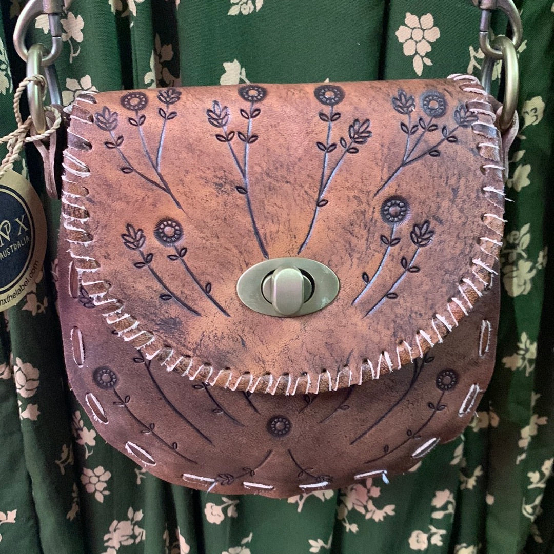 Daisy mini carved bag- vintage brown