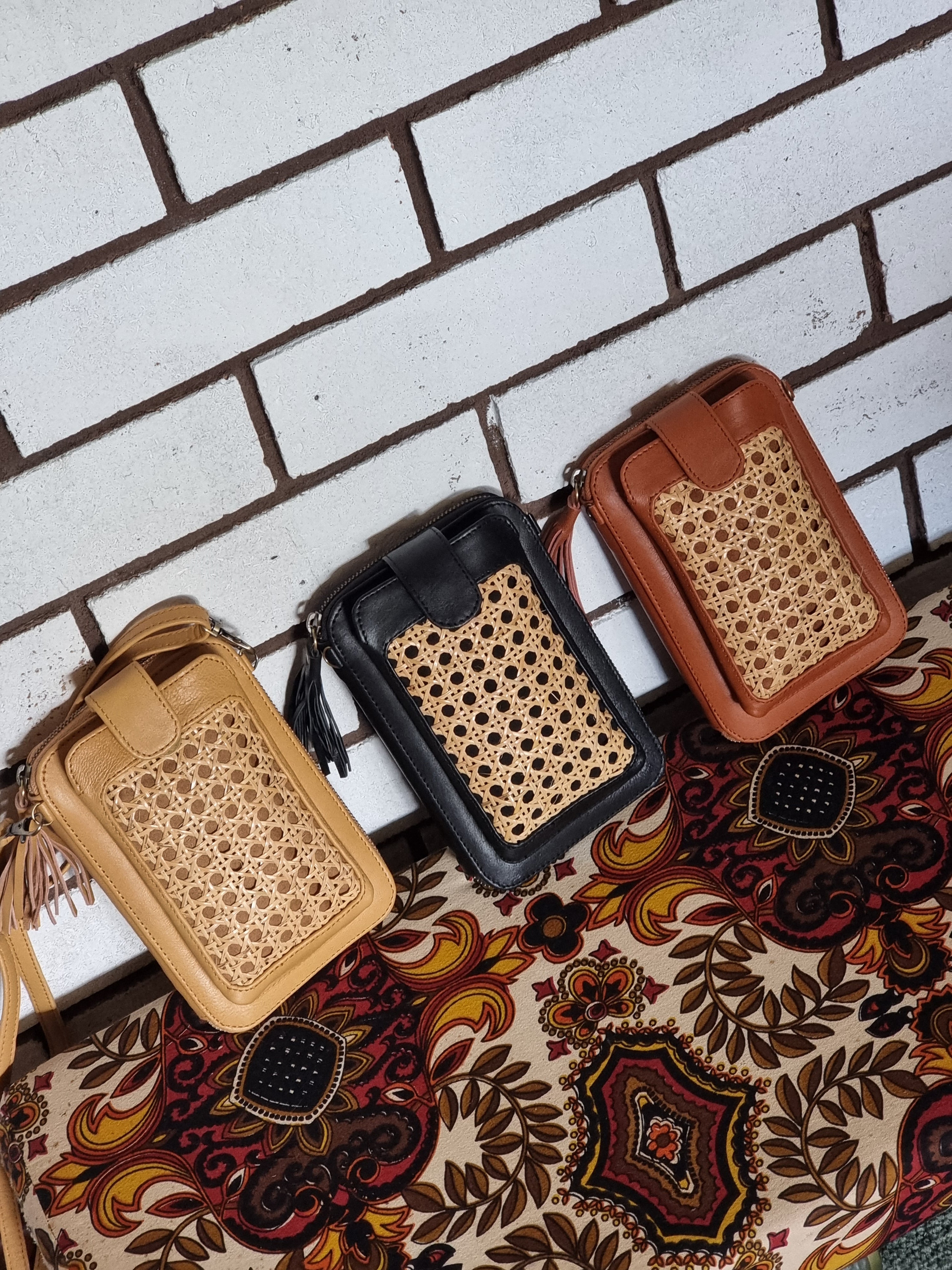 Rattan and leather Phone wallet Jinx the Label