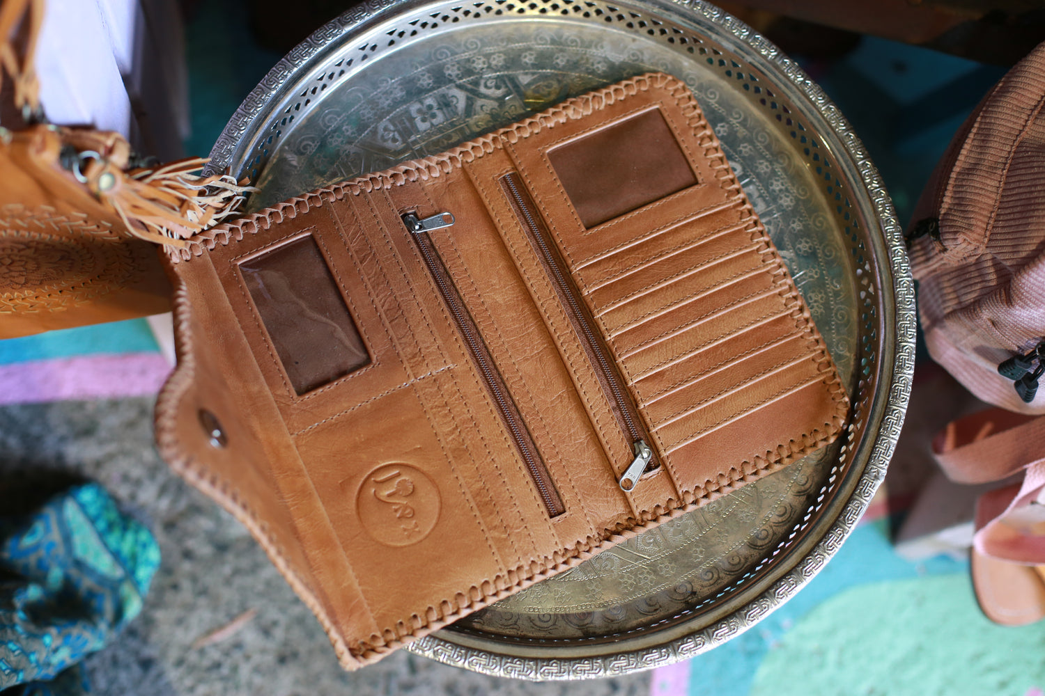 Braided Leather stone mandala purse