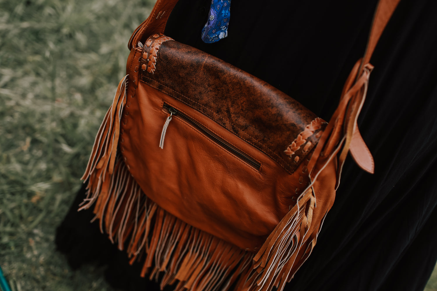 Boho bullhorn leather bag